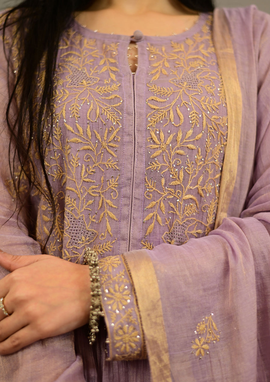 Purple Tissue Chanderi Suit