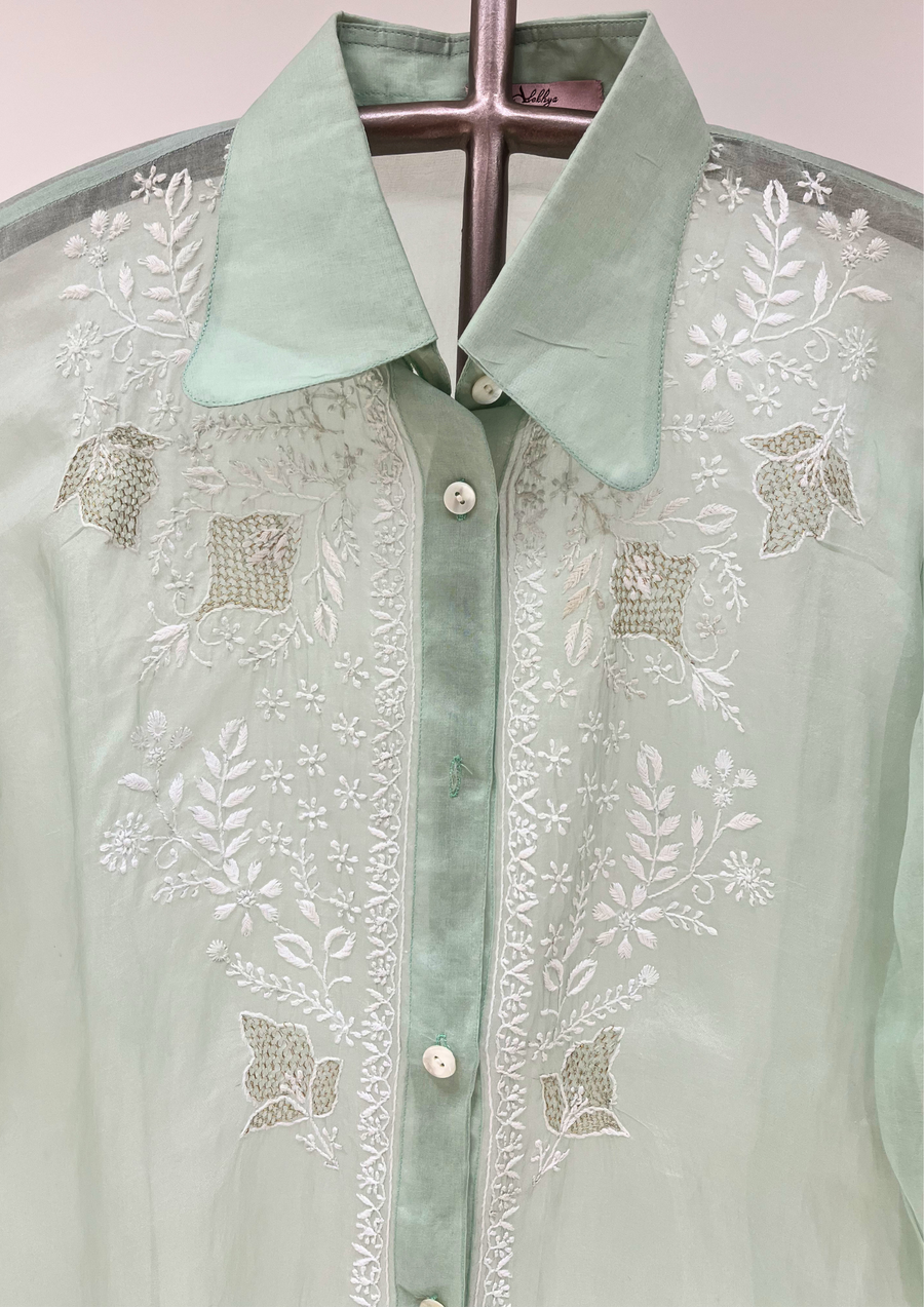 Chikankari Organza Shirt - Mint Green