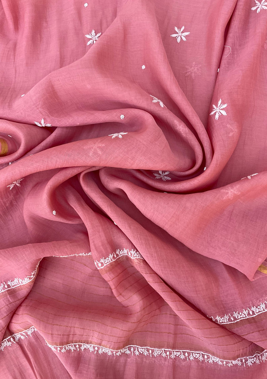 Mul Chanderi Chikankari Suit - Onion Pink