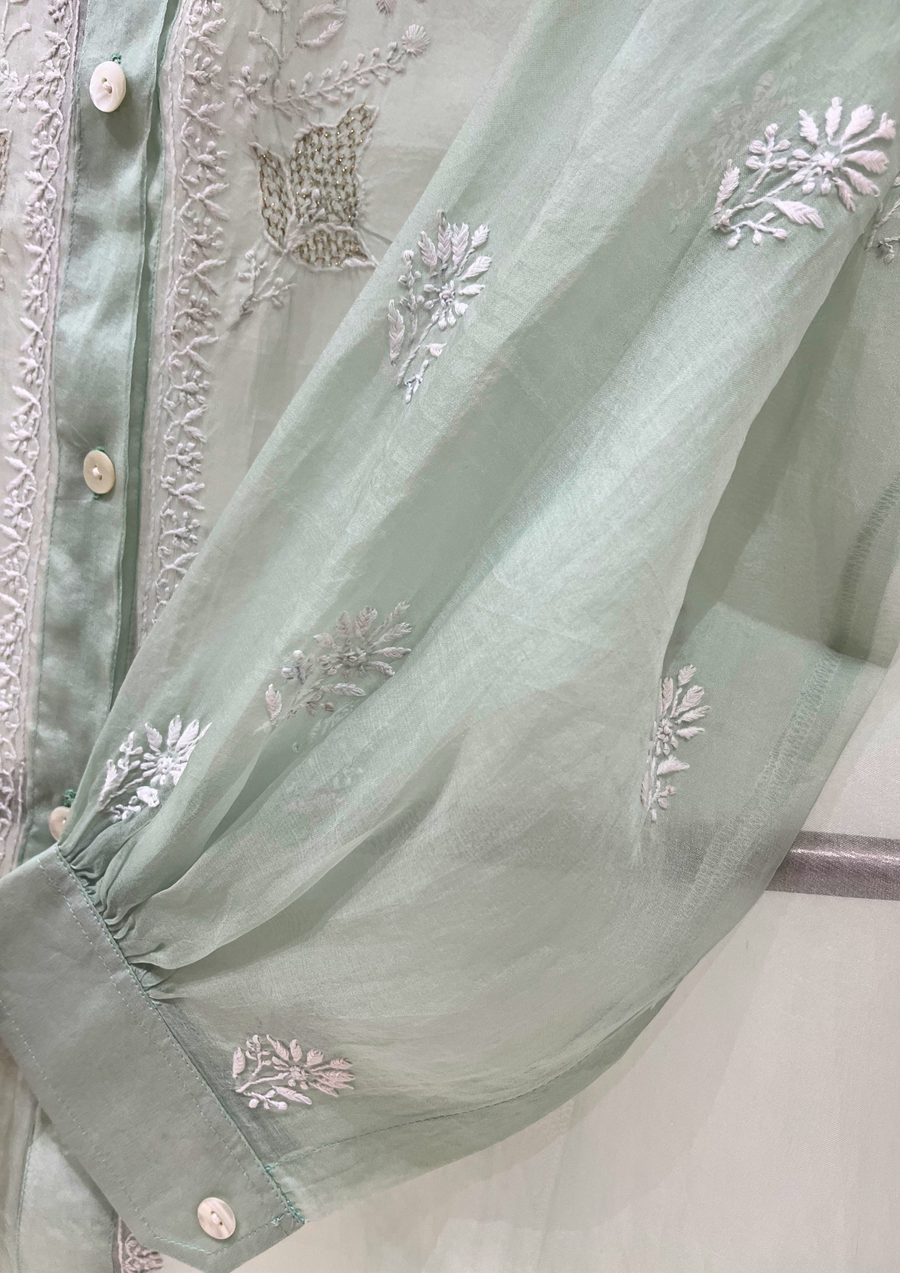 Chikankari Organza Shirt - Mint Green