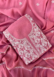 Mul Chanderi Chikankari Suit - Onion Pink
