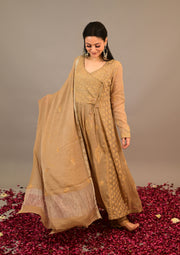 Golden Brown Tissue Chanderi Suit