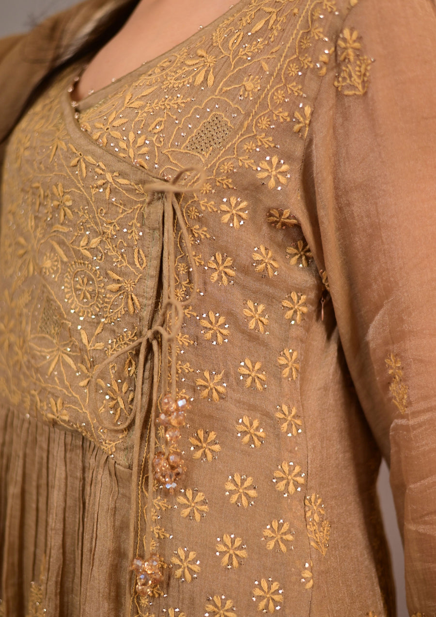 Golden Brown Tissue Chanderi Suit