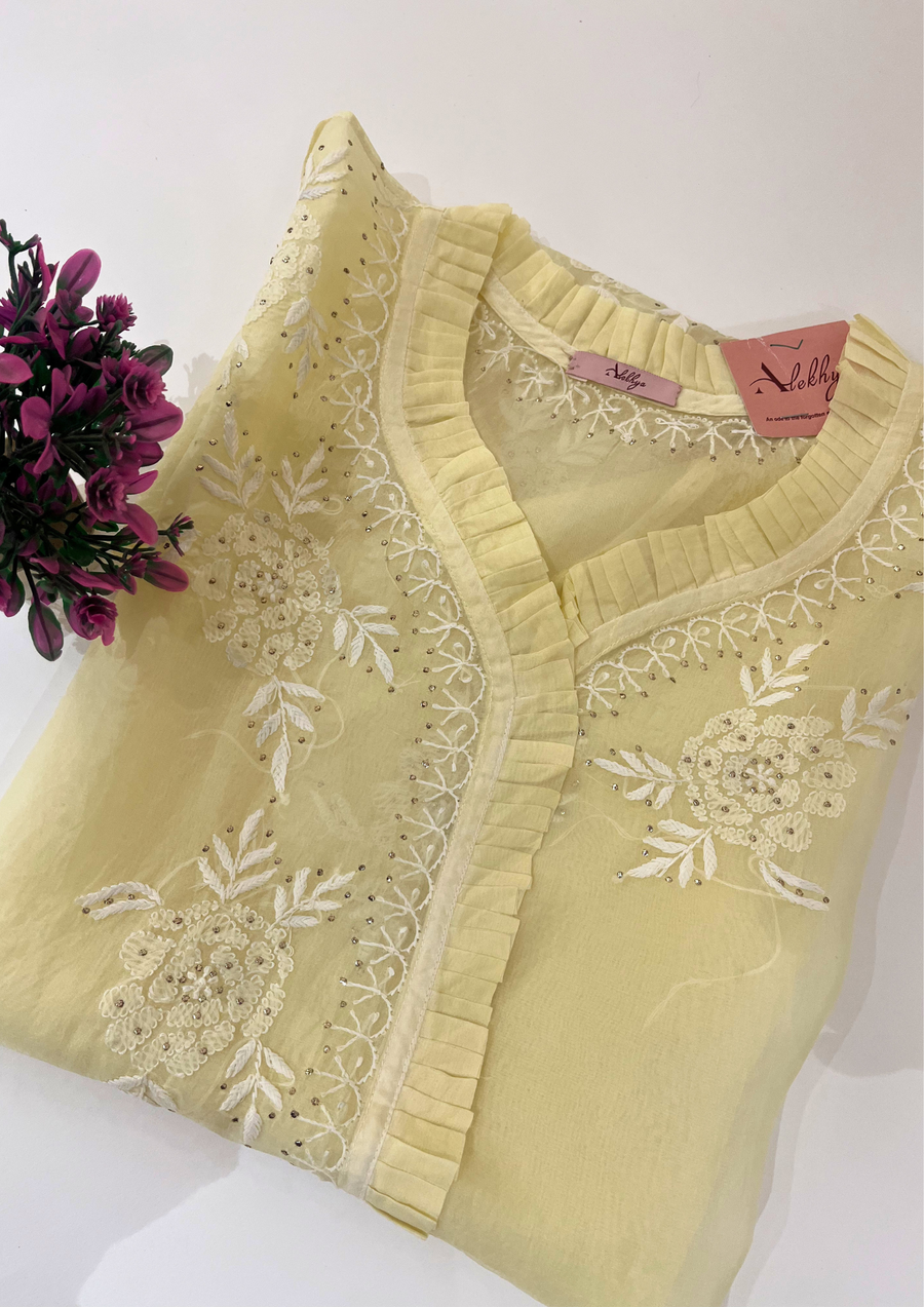 Chikankari Organza Shirt - Butter Yellow