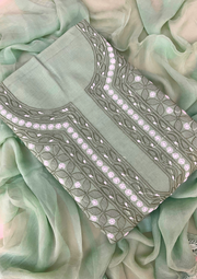 Cotton Chikankari Unstitched Suit - Sea Green