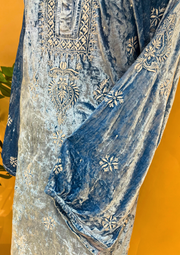 Velvet Chikankari Unstitched Coord Set - Ice Blue