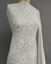 Viscose Georgette Chikankari Unstitched Anarkali - Silver Grey