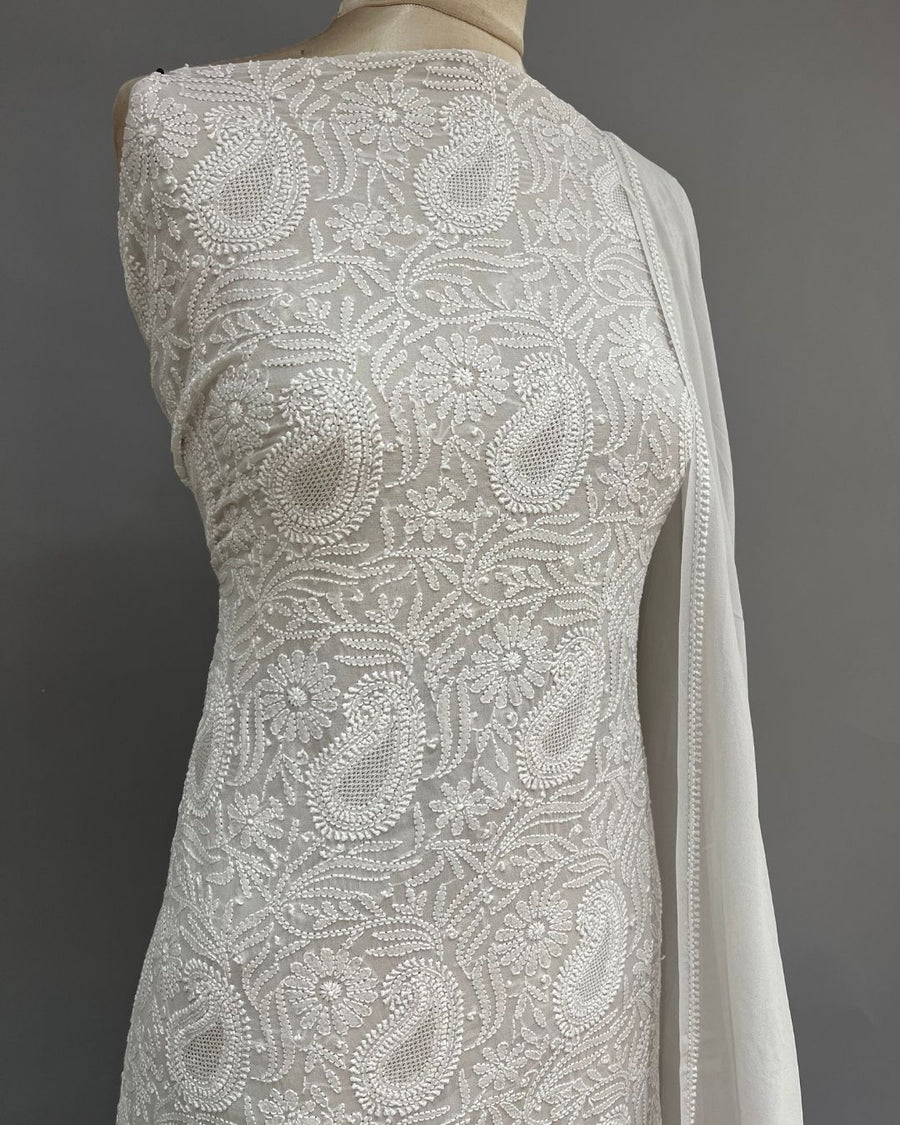 Viscose Georgette Chikankari Unstitched Anarkali - Silver Grey