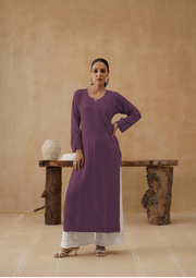 Georgette Chikankari Long Kurti- Plum Violet