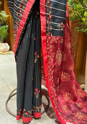 Chanderi Chikankari Saree - Black
