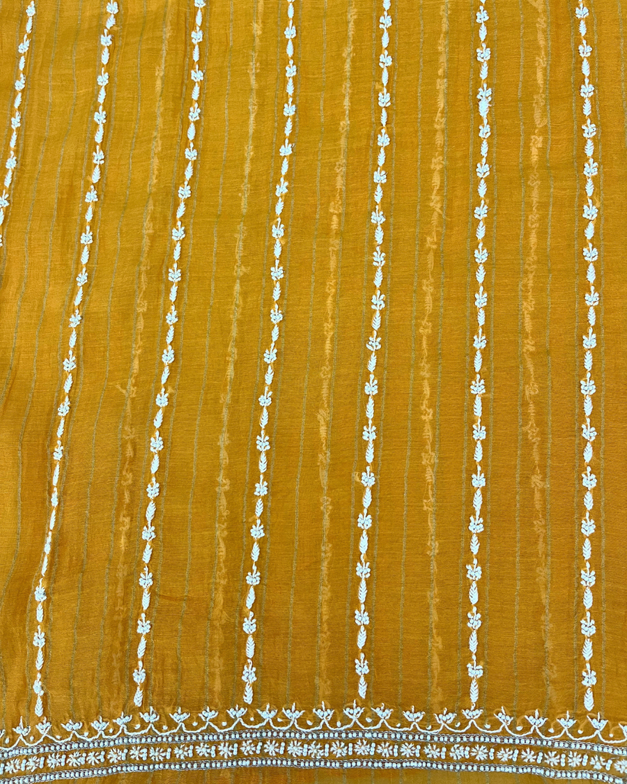 Mul Chanderi Chikankari Unstitched Mens Kurta - Mango Yellow