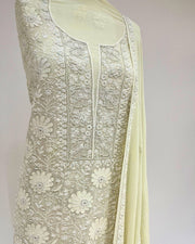 Pure Georgette Chikankari Unstitched 2pc Suit - Lime Yellow