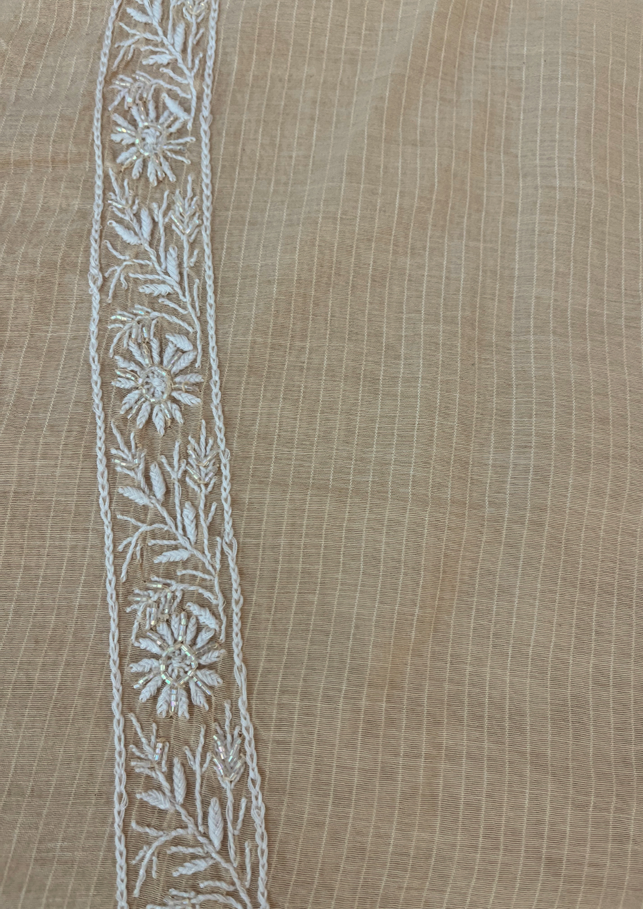 Mhaheshwari Chanderi chikankari mens Kurt - IVORY