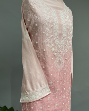 Chanderi Chikankari Co ord Set - Watermelon Pink