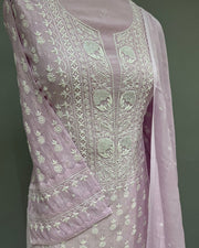 Mul Chanderi Chikankari Unstitched 2pc Suit - Mauve