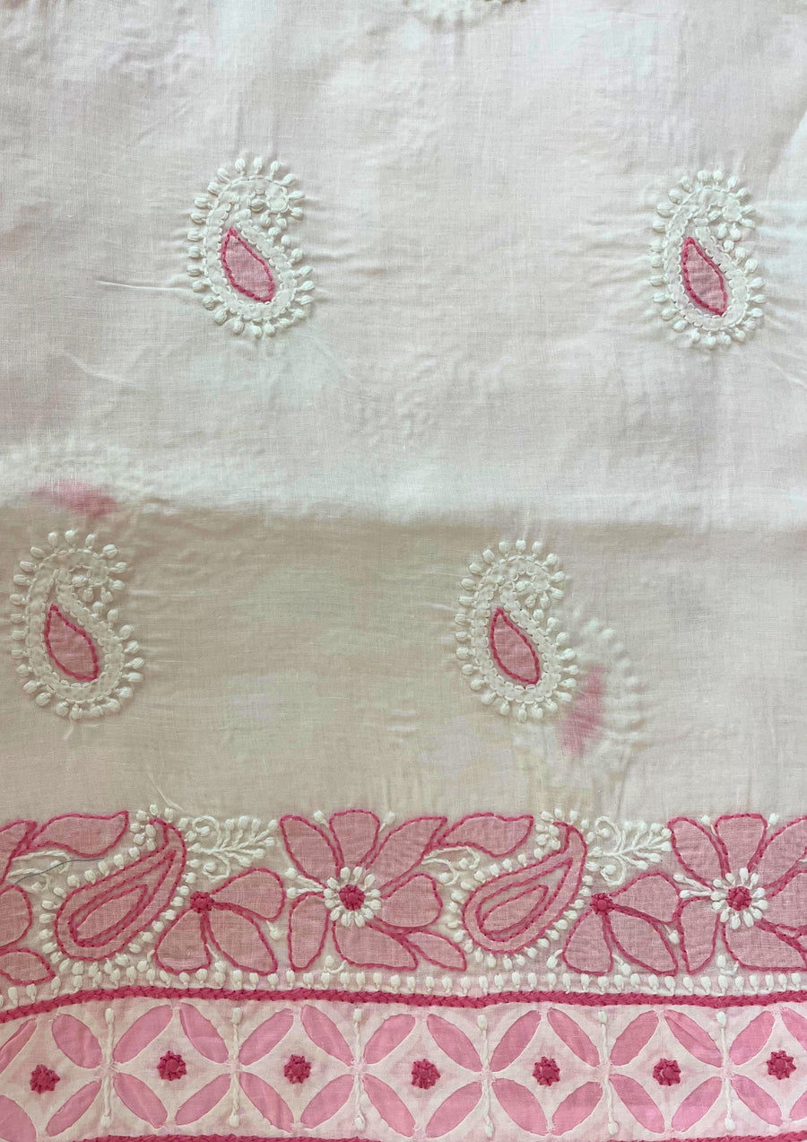 Cotton Chikankari Unstitched Suit - Shades of pink