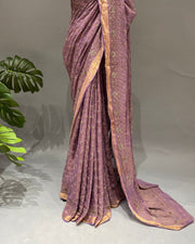 Tissue Chikankari Saree - Mauve Taupe
