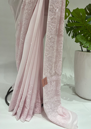 Viscose Chikankari Saree - Baby Pink