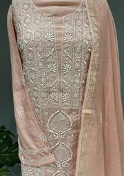 Chikankari Mul Unstitched Kurta And Dupatta Set - Rose Gold