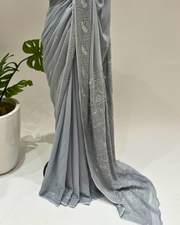 Chikankari Viscose Saree - Pearl Blue