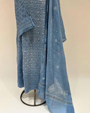 Tissue Chikankari Unstitched Anarkali - Bluebird