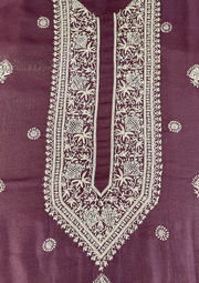 Silver Tissue Chikankari Unstitched Mens Kurta - Mellow Mauve