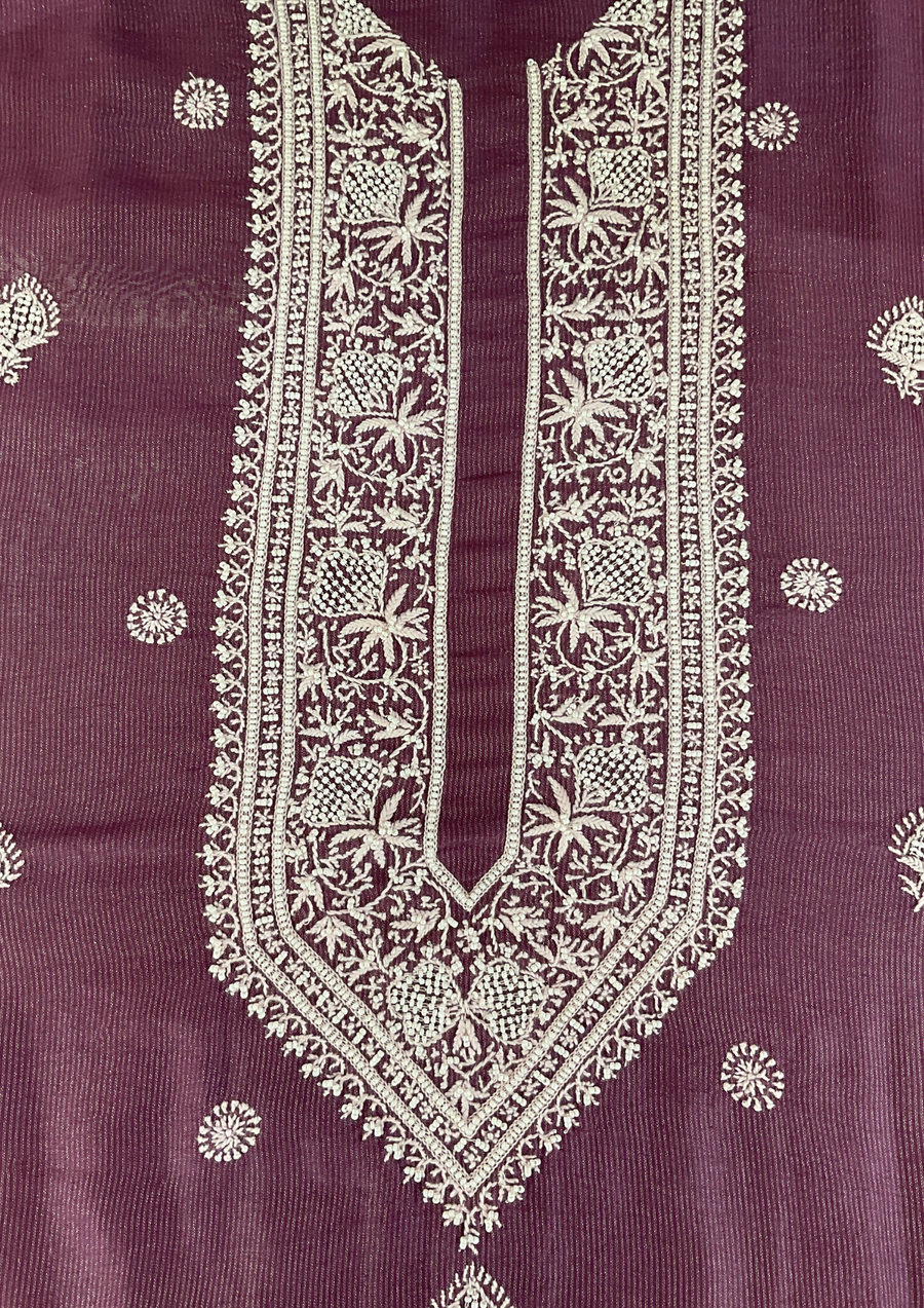 Silver Tissue Chikankari Unstitched Mens Kurta - Mellow Mauve