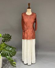 Chanderi Chikankari Short Kurti - Rust Brown