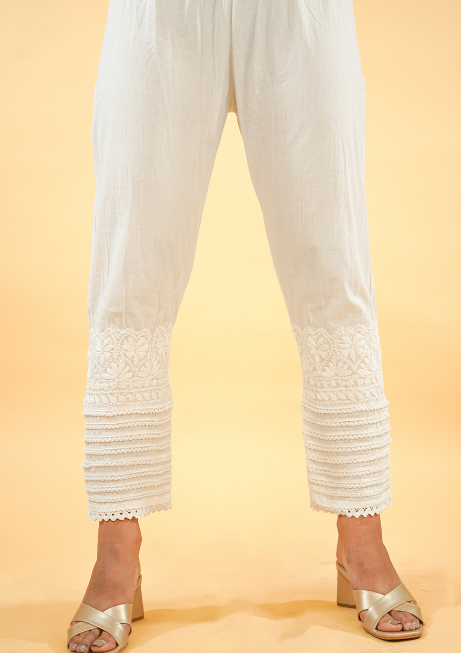 Cotton chikankari & lace pant - SC113999