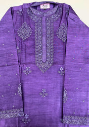 Munga Silk Chikankari Stitched Mens Kurta - Purple