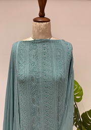 Viscose Chikankari Semistitched Anarkali - Teal