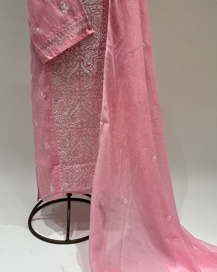 Mul Chikankari Unstitched 2pc Suit - Flowering Ginger