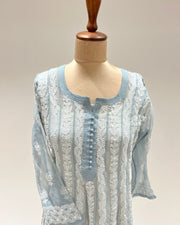 Georgette Anarkali Chikankari Kurta - Riple Blue