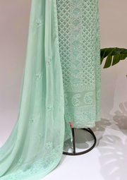 Viscose Chikankari Unstitched 2pc Suit - Mint Green