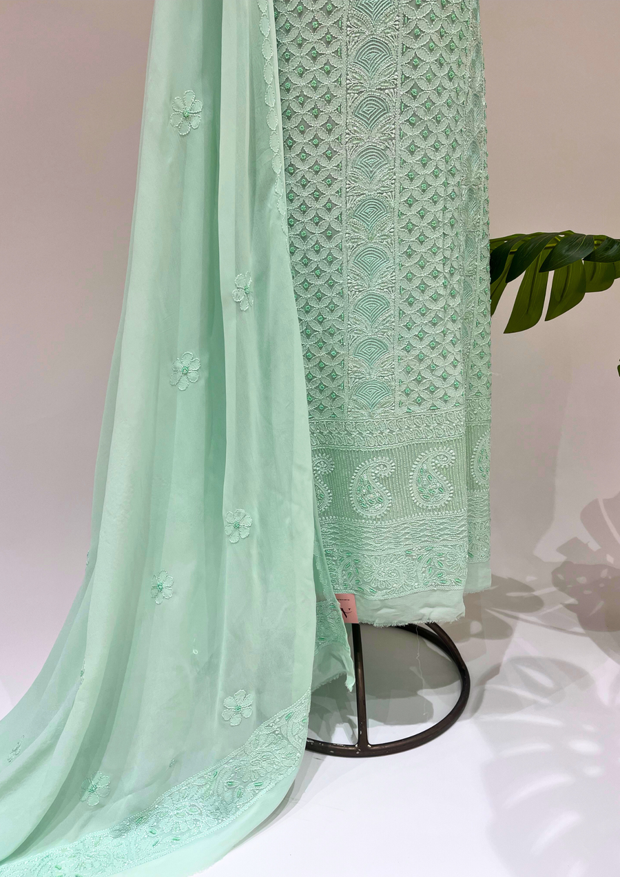 Viscose Chikankari Unstitched 2pc Suit - Mint Green