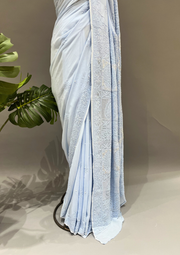 Chikankari Viscose Saree-Powder Blue