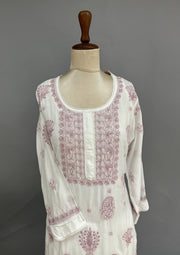 Muslin Chikankari Co-ord Set - White