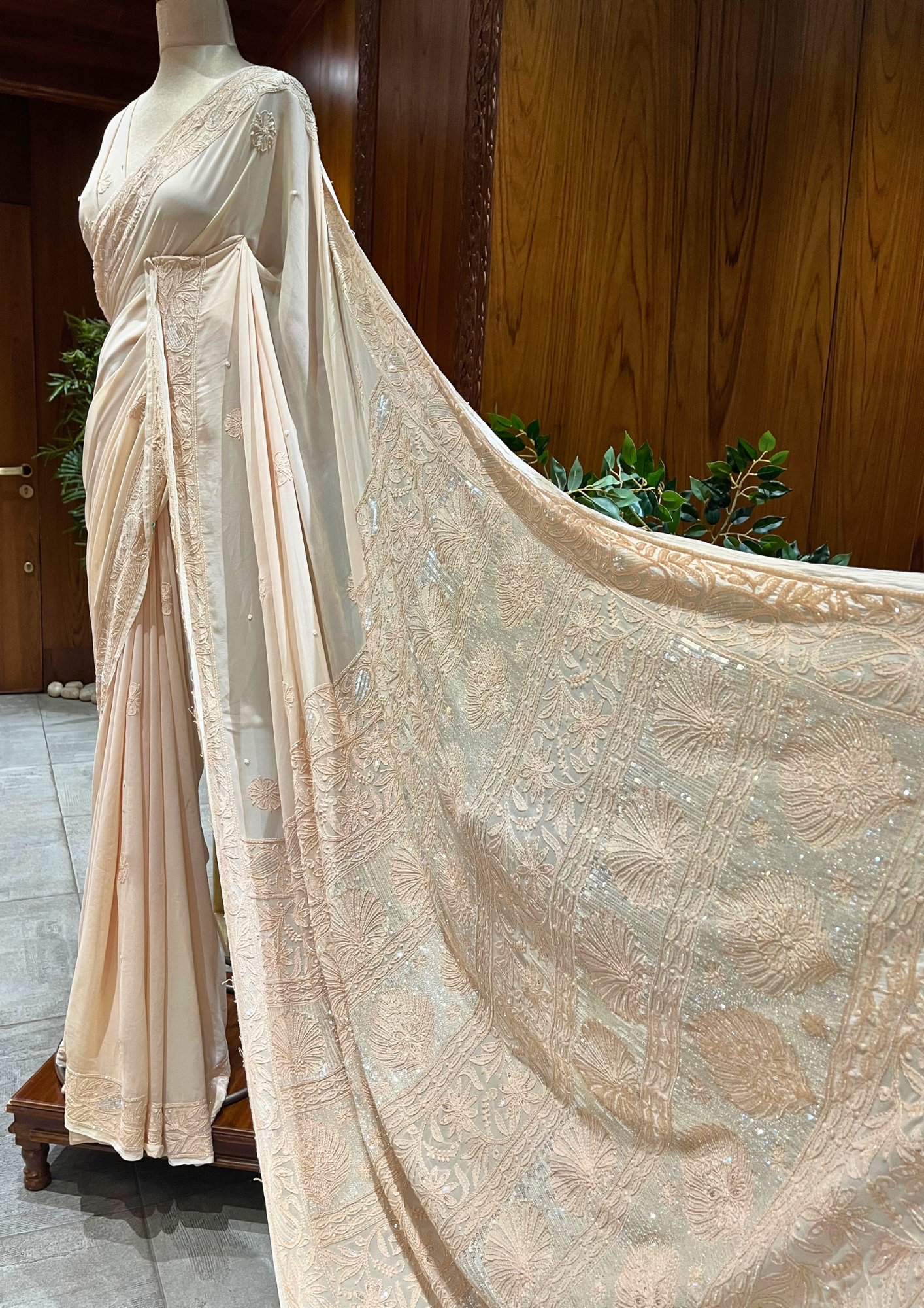 Chikankari Viscose saree - Beige