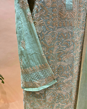 Chikankari Semistitched Tissue Straight Suit Set  - Jade Green