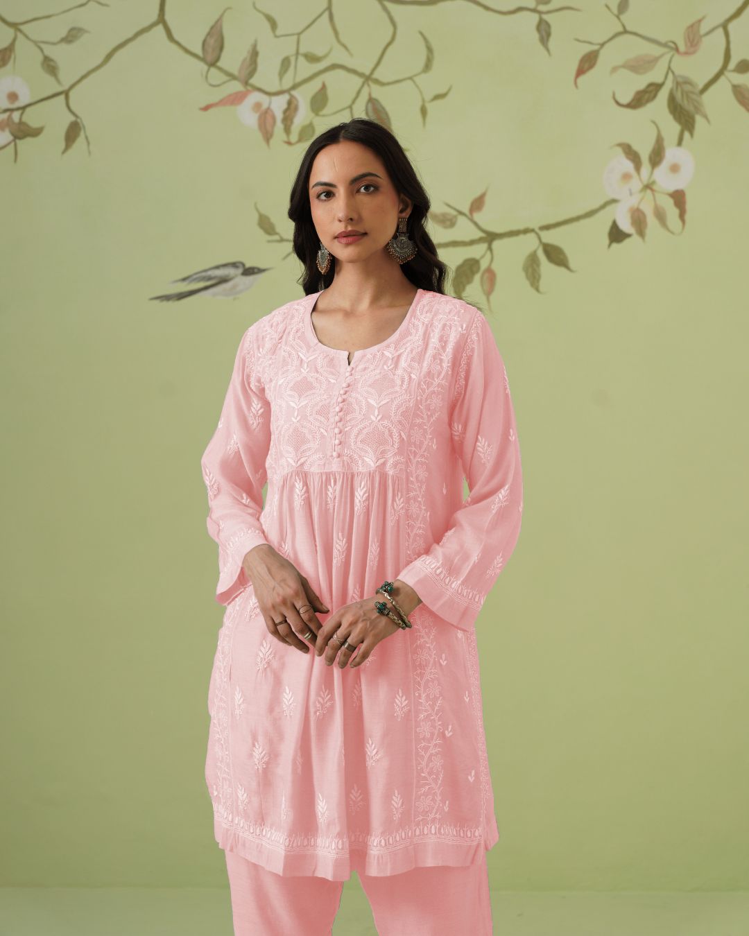Muslin Chikankari Co-ord Set - Pink Cosmos