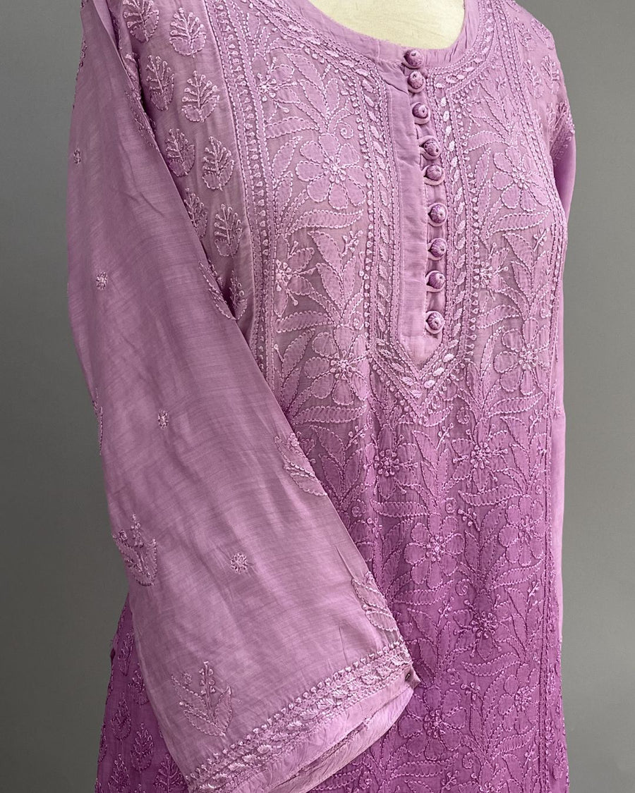 Muslin Chikankari Short Kurti - Mauve