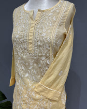 Chanderi Chikankari Co-ord Set - Banana Yellow