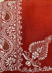 Chikankari Semistitched Chanderi Co-ord Set - Blood Red