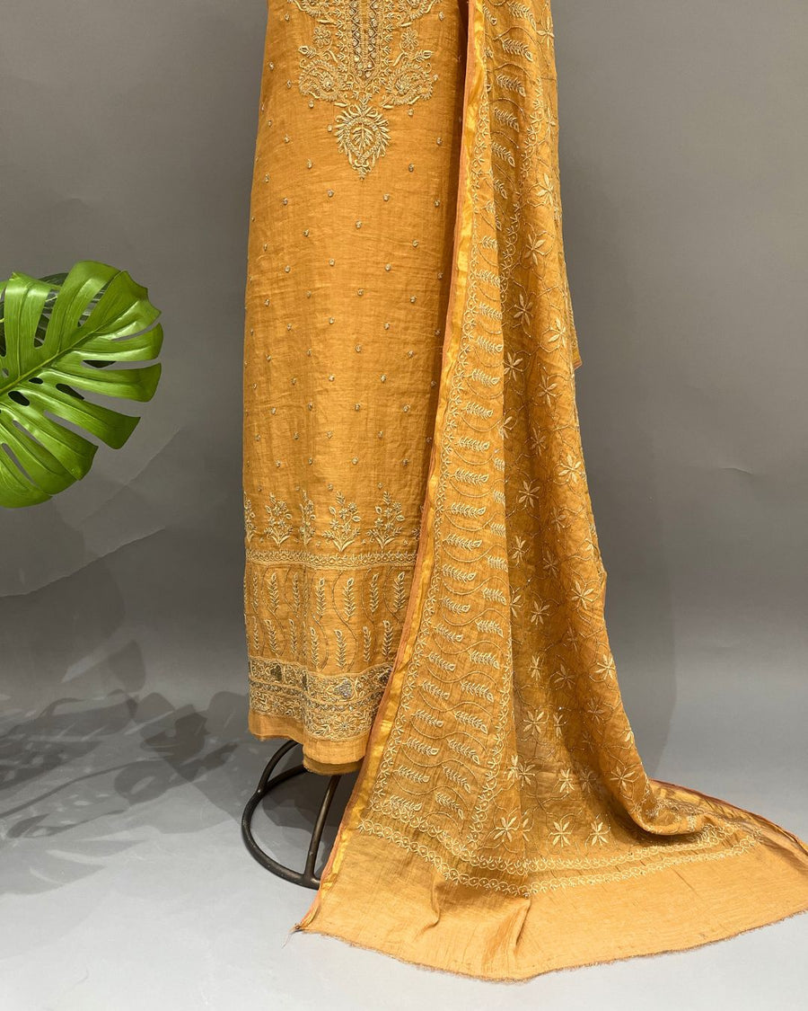 Tissue Chikankari Unstitch 2pc Suit - Amber Glow