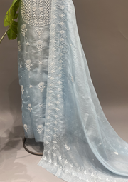 Organza Chikankari Unstitched Suit Set - Powder Blue