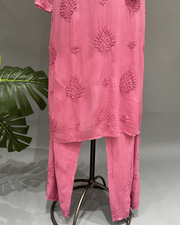 Rayon Chikankari Kurta and Bottom set - Taffy Pink