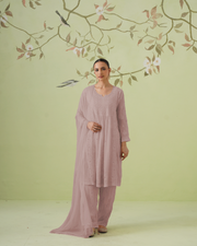 Chikankari Viscose Short Kurta Suit Set - Ombre Dusty Mauve