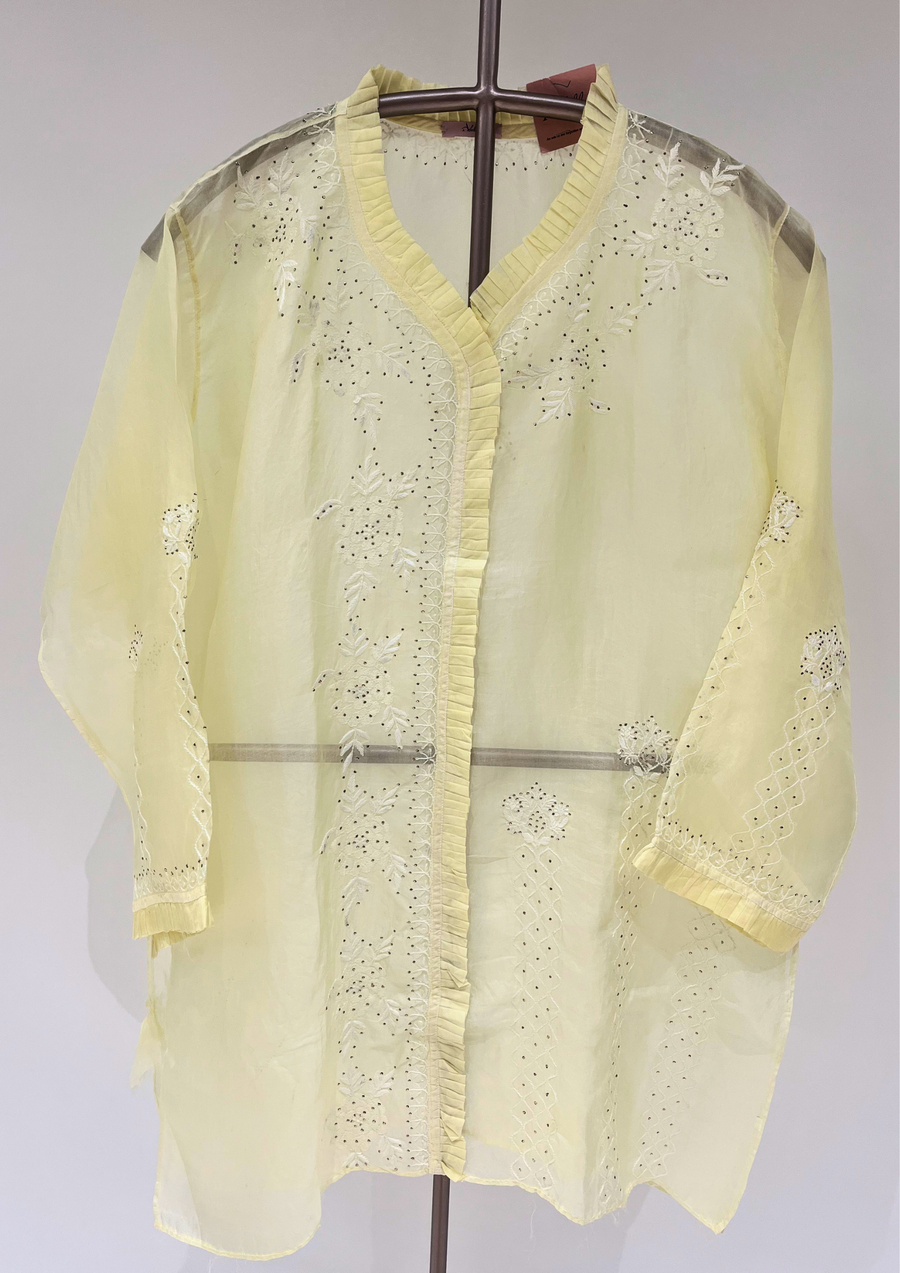 Chikankari Organza Shirt - Butter Yellow