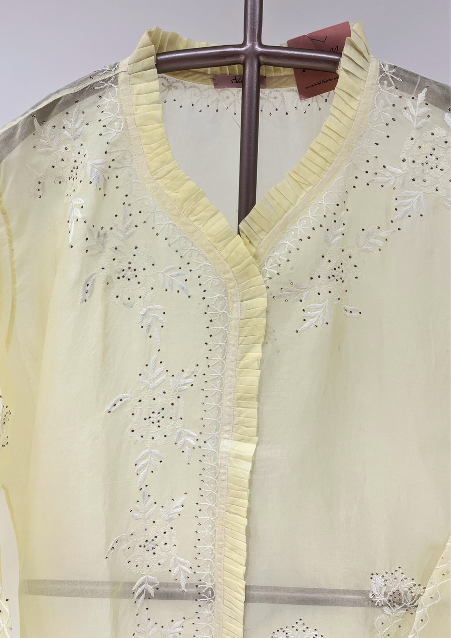 Chikankari Organza Shirt - Butter Yellow