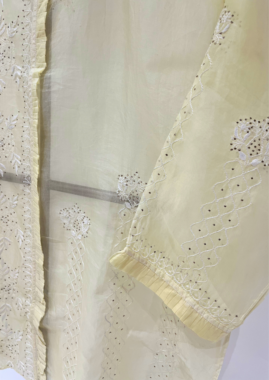 Chikankari Organza Shirt - Butter Yellow